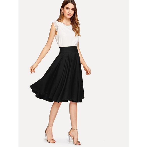 High Rise Wide Waistband Circle Skirt Minimalist Business Casual - Picture 9 of 11
